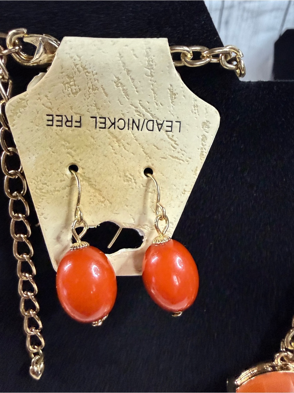 Women's Orange Statement Bib Necklace and Earring Set - Gold color burnt orange - Picture 2 of 6